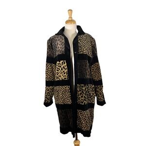 VTG Lauren Meren Leopard Print Long Jacket Lined Size L Velvet Animal Print
